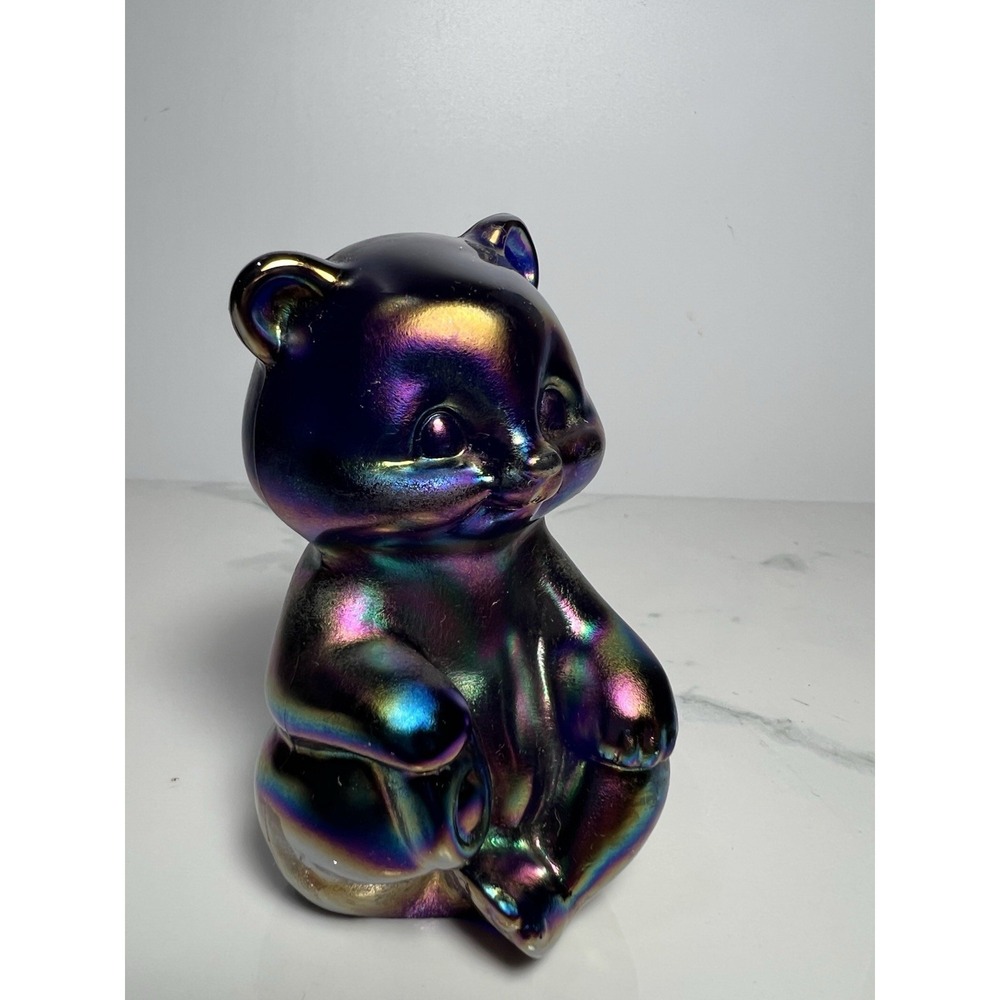 VTG Fenton Plum Carnival Art Glass Bear Figurine